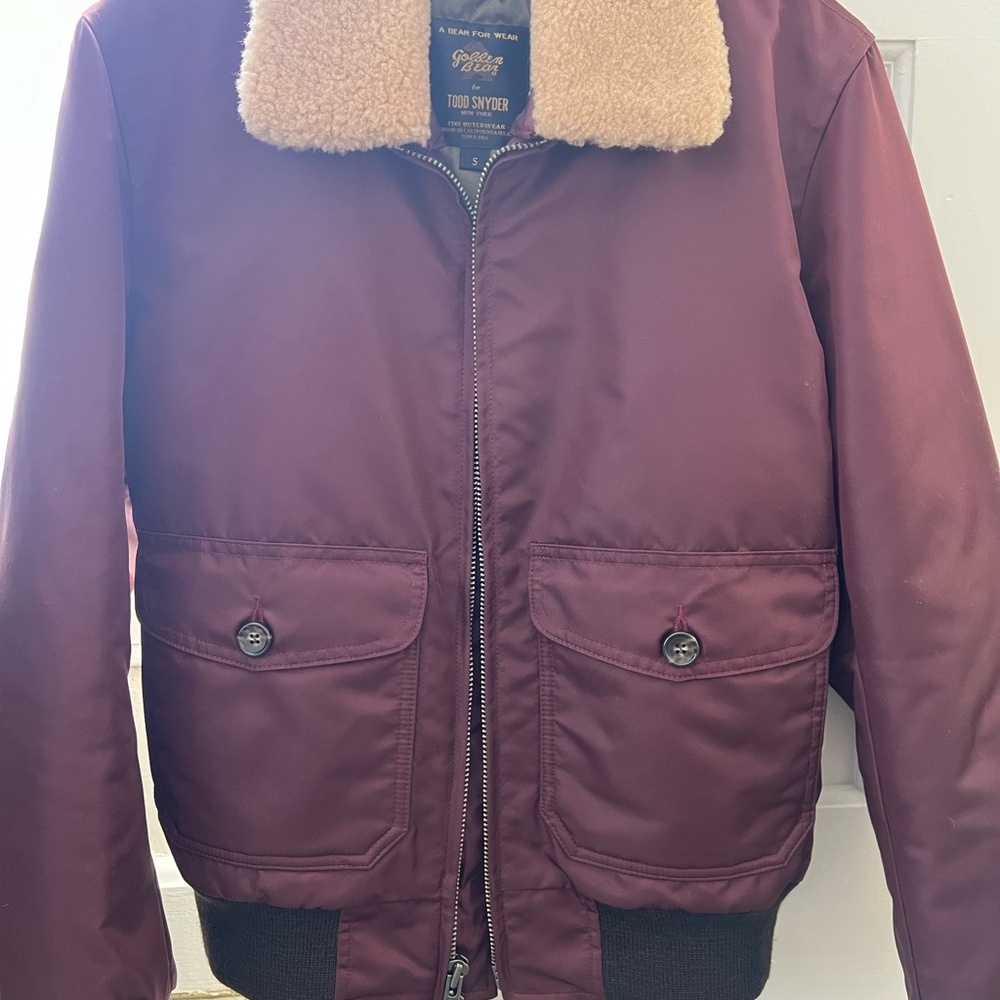 Todd Snyder collab w/Golden Bear Maroon Bomber Jacket with Cream Sherpa Collar